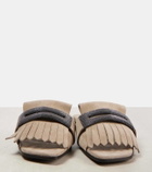 Brunello Cucinelli Fringed suede slippers