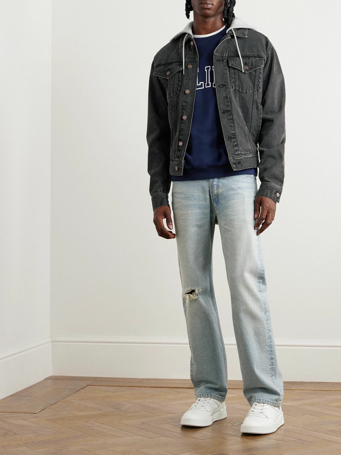 CELINE - Logo-Print Cotton-Blend Jersey Sweatshirt - Blue