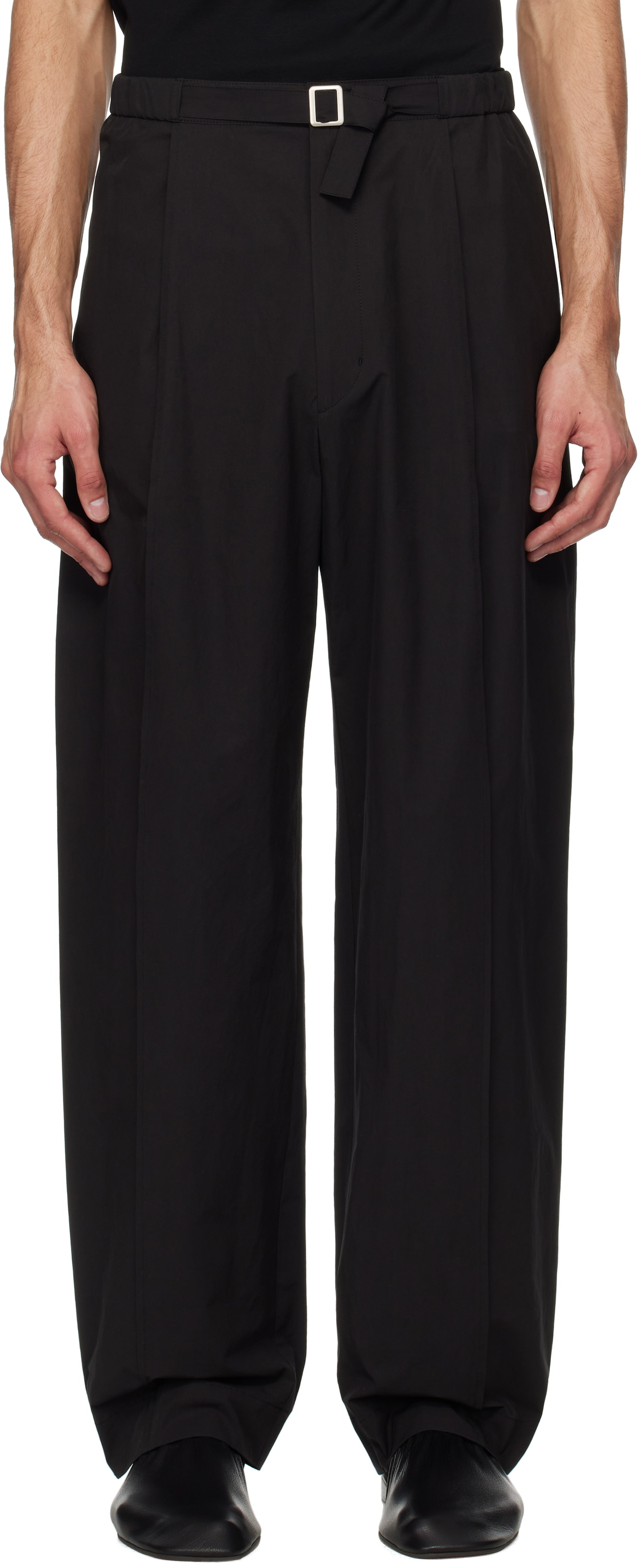 AMOMENTO Black Belted Tuck Banding Trousers