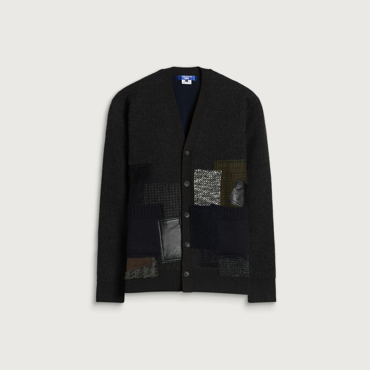Junya Watanabe MAN Men's Patchwork Wool Cardigan in Brown Navy