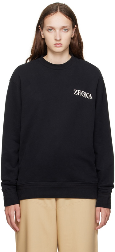 Photo: ZEGNA Black Crewneck Sweatshirt
