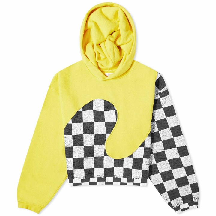Photo: ERL Men's Checkerboard Swirl Popover Hoodie in Yellow