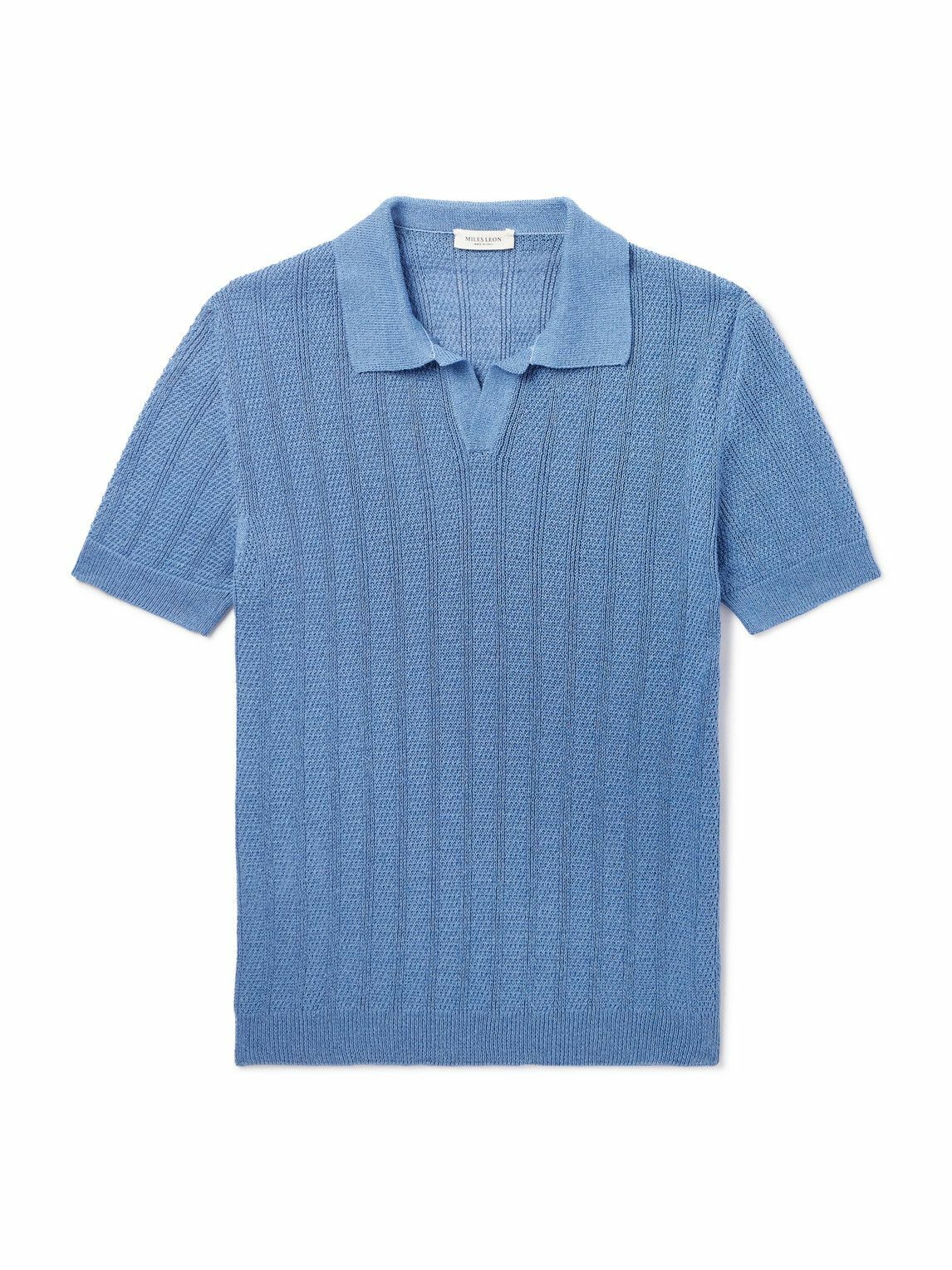 MILES LEON - Fabien Linen and Cotton-Blend Polo Shirt - Blue
