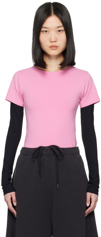 Photo: MM6 Maison Margiela Pink & Black Layered Long Sleeve T-Shirt