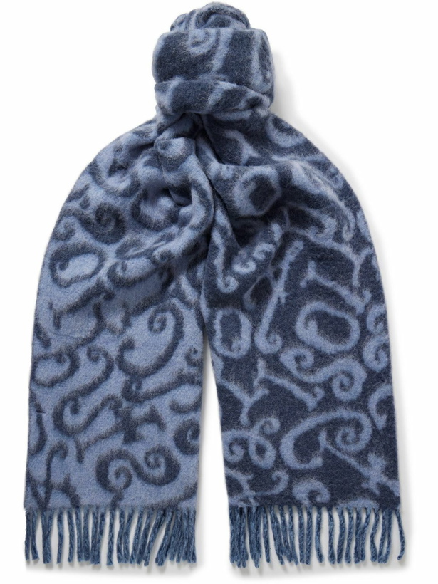 Photo: Acne Studios - Fringed Logo-Intarsia Brushed Wool-Blend Scarf