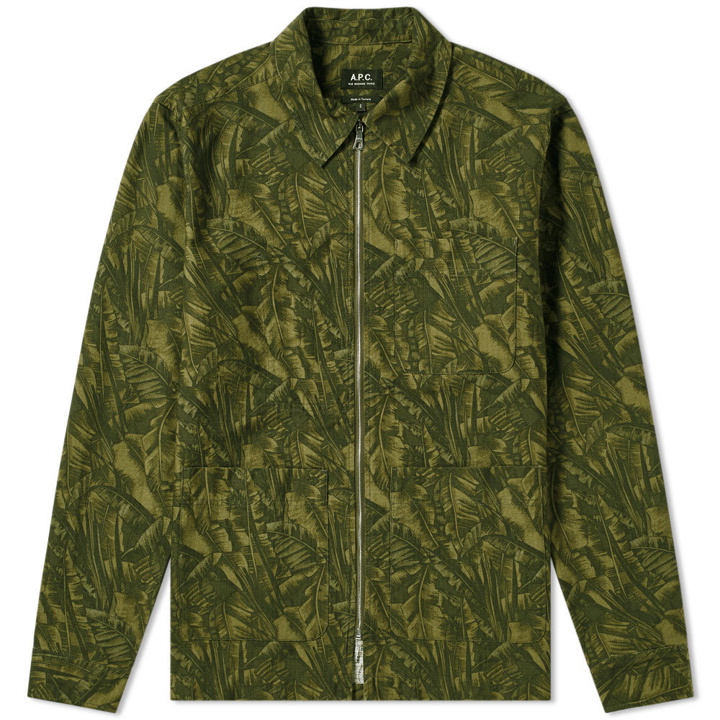 Photo: A.P.C. Jungle Print Zip Shirt Jacket Khaki