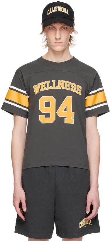 Photo: Sporty & Rich Gray & Orange 'Wellness 94' Rugby T-Shirt