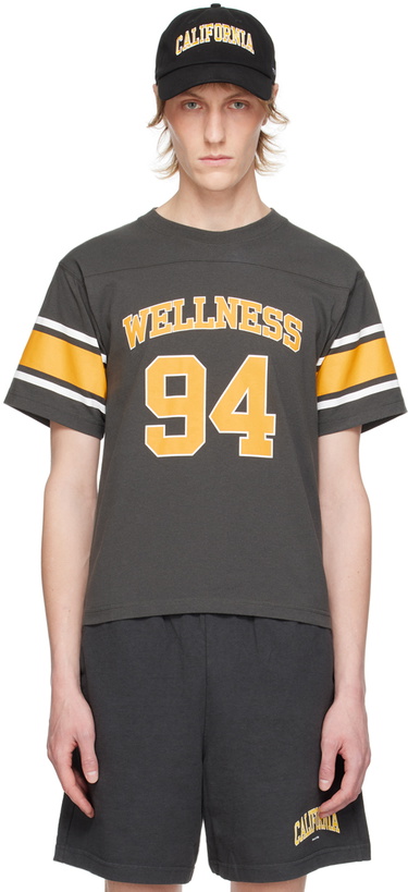 Photo: Sporty & Rich Gray & Orange 'Wellness 94' Rugby T-Shirt