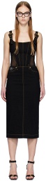 Versace Jeans Couture Black Baroque Buckle Denim Midi Dress