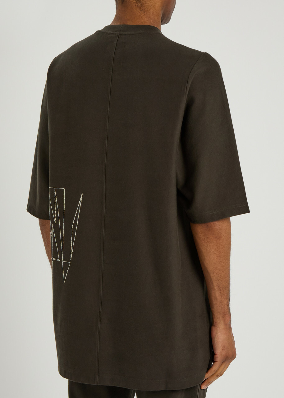 Rick Owens X Moncler Jumbo Embroidered Cotton T-shirt Brown
