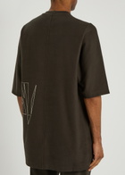 Rick Owens X Moncler Jumbo Embroidered Cotton T-shirt Brown