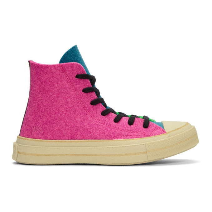 Photo: JW Anderson Pink and Green Converse Edition Felt Chuck 70 Hi Sneakers