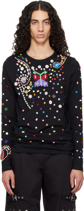 Photo: Chopova Lowena Black Night Defunct Beaded Jersey T-shirt
