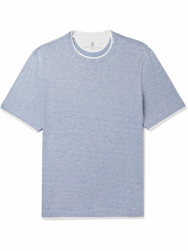 Photo: Brunello Cucinelli - Layered Cotton-Jersey T-Shirt - Blue