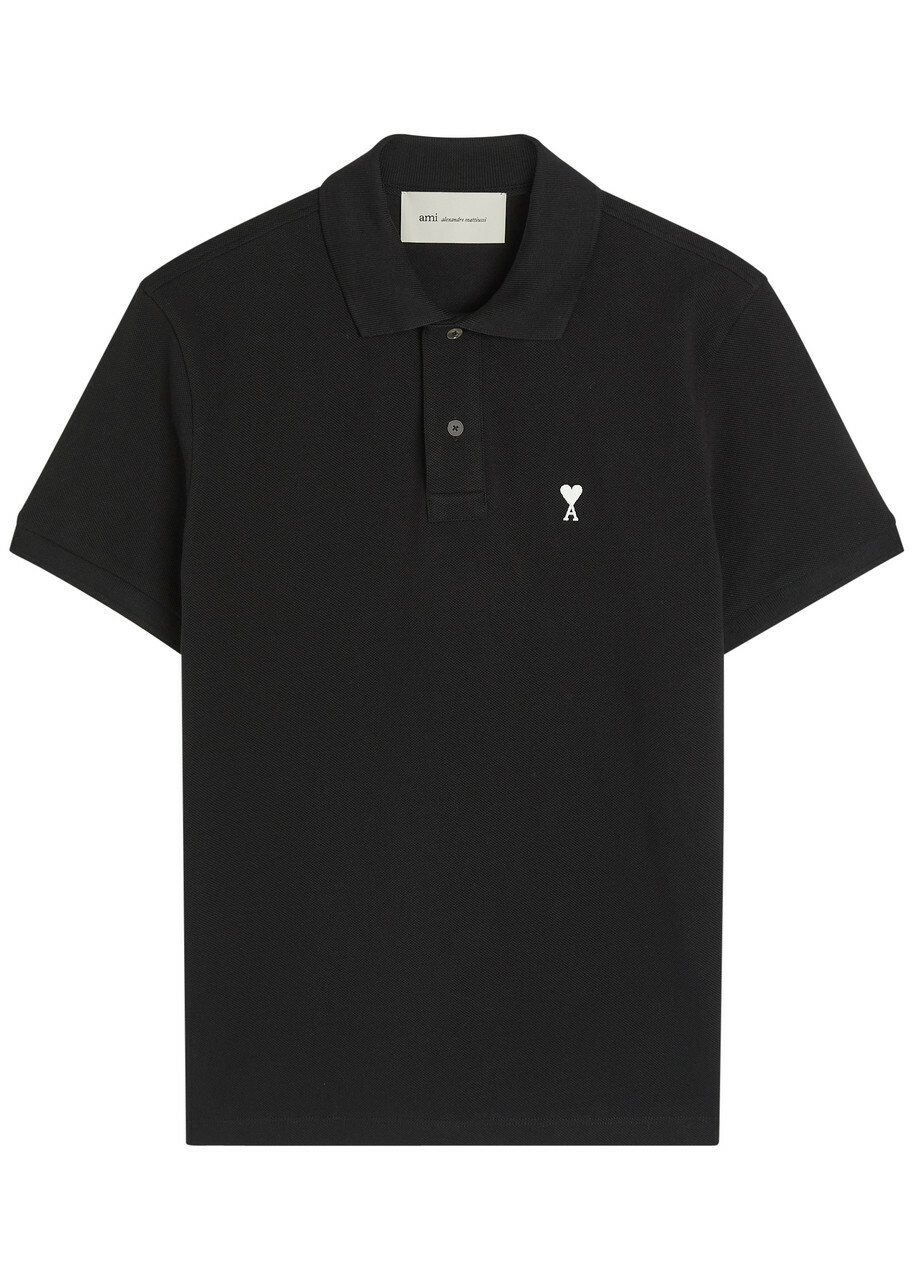 Ami Paris Logo-embroidered Piqué Cotton Polo Shirt Black
