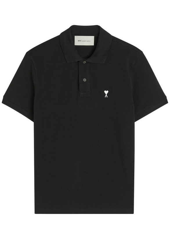 Photo: Ami Paris Logo-embroidered Piqué Cotton Polo Shirt Black