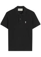 Ami Paris Logo-embroidered Piqué Cotton Polo Shirt Black