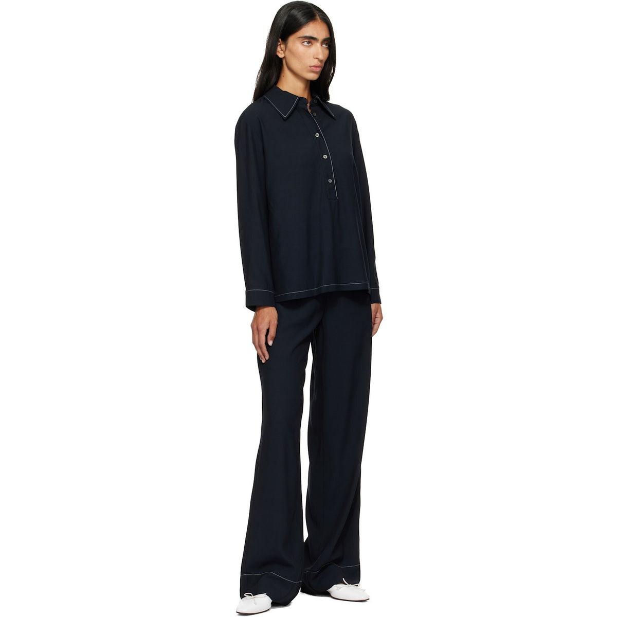 A.P.C. Navy Topstitched Trousers