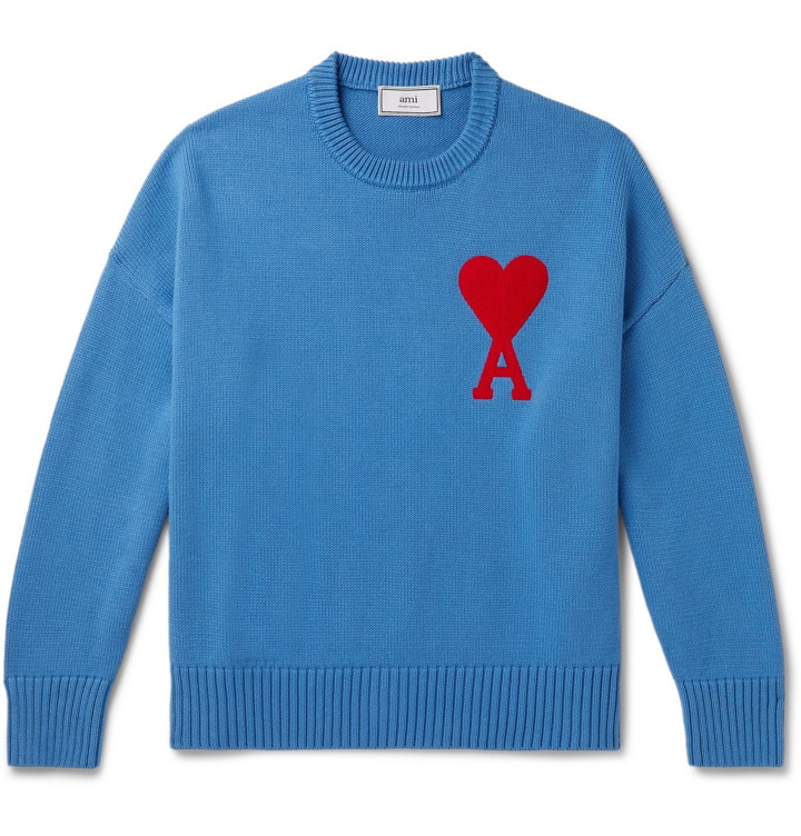 Photo: AMI - Oversized Logo-Appliquéd Cotton-Blend Sweater - Blue