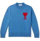 AMI - Oversized Logo-Appliquéd Cotton-Blend Sweater - Blue