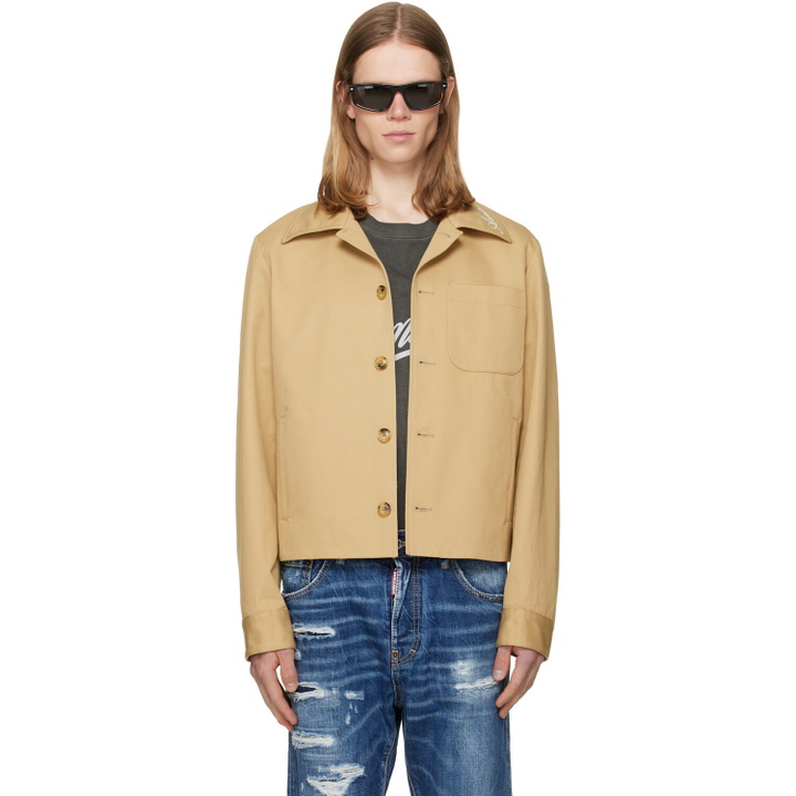 Photo: AMIRI Beige Script Collar Shirt Jacket