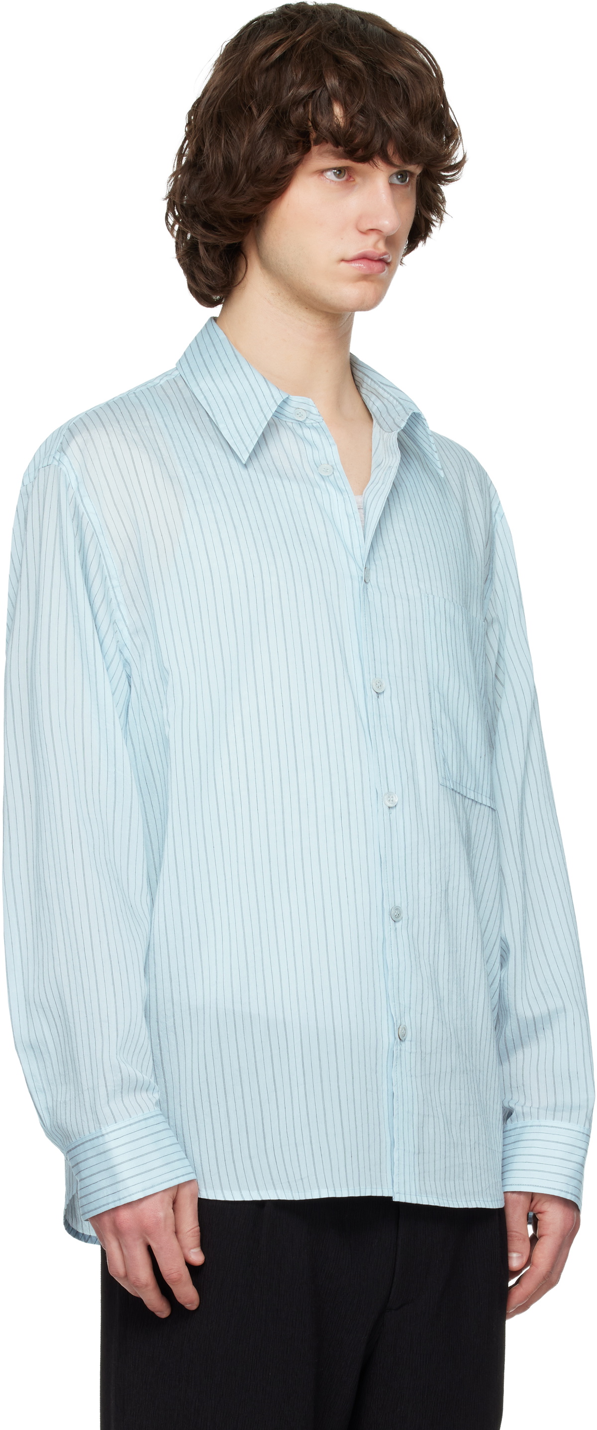 Solid Homme Blue Lyocell Nylon Stripe Shirt