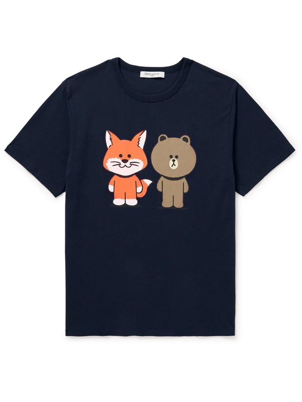 Photo: Maison Kitsuné - LINE FRIENDS Logo-Print Cotton-Jersey T-shirt - Blue