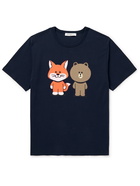 Maison Kitsuné - LINE FRIENDS Logo-Print Cotton-Jersey T-shirt - Blue