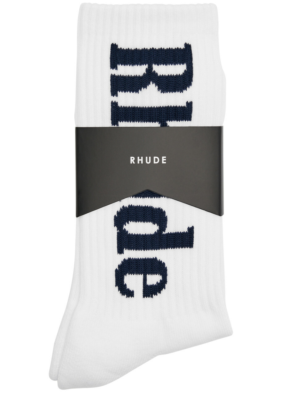 Rhude Logo-intarsia Cotton-blend Socks - White - One Size