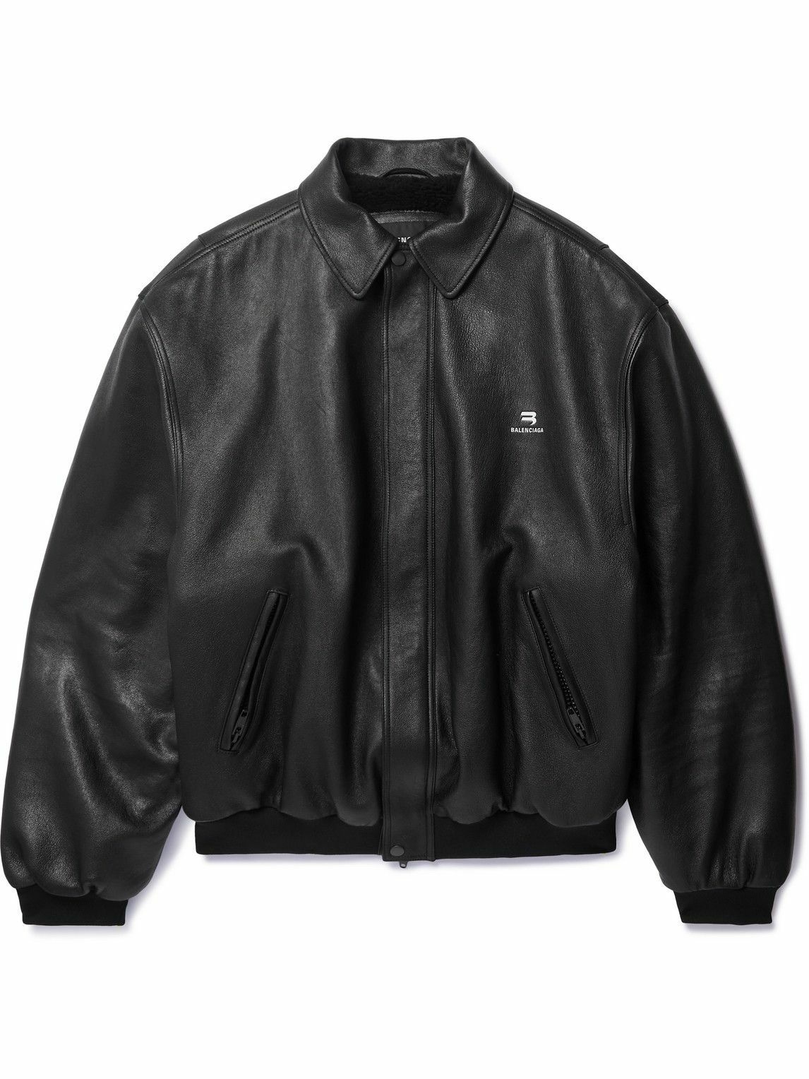 Photo: Balenciaga - Logo-Embroidered Leather Blouson Jacket - Black