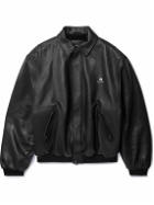Balenciaga - Logo-Embroidered Leather Blouson Jacket - Black