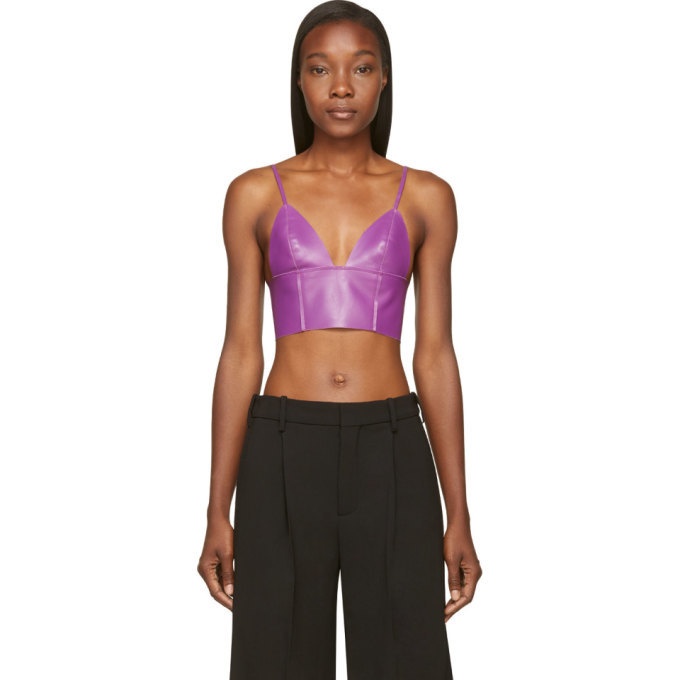 T Wang Purple Lether Raw-Edged Bralette T by Alexander Wang