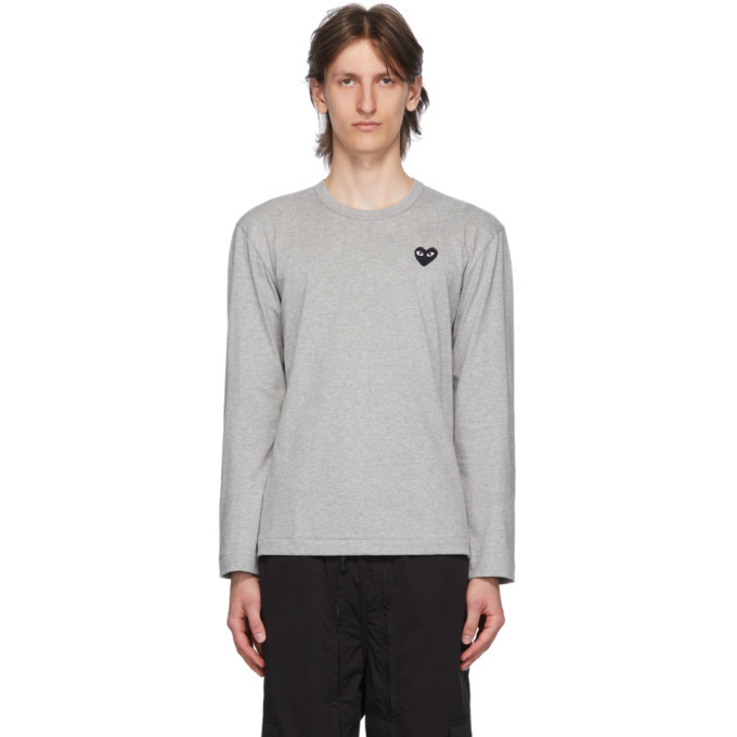 Photo: Comme des Garcons Play Grey and Black Heart Patch Long Sleeve T-Shirt