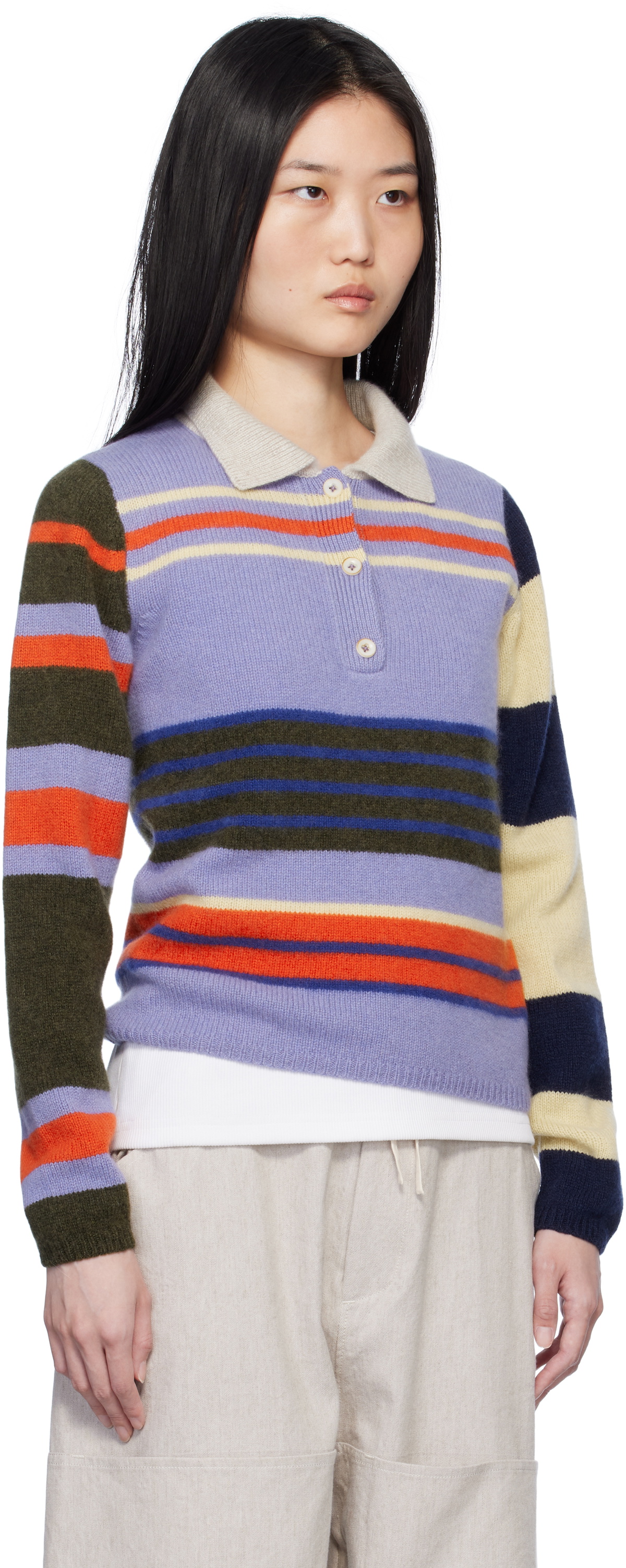 The Elder Statesman Multicolor Chaos Stripe Fitted Polo