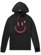 Raf Simons - Smiley Logo-Appliquéd Distressed Printed Cotton-Jersey Hoodie - Black