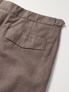 ERMENEGILDO ZEGNA - Pleated Cotton and Linen-Blend Trousers - Brown