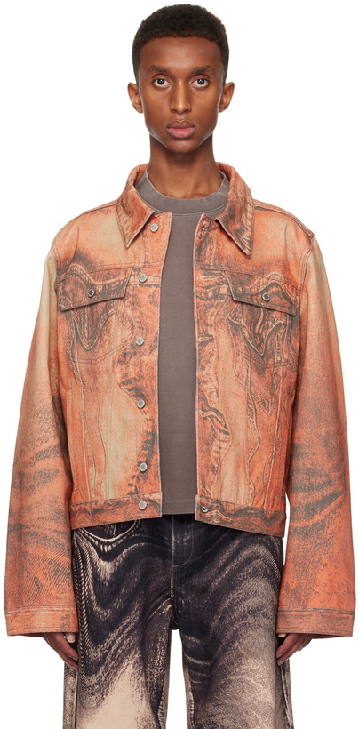 Photo: CAMPERLAB Orange Distorted Print Denim Jacket