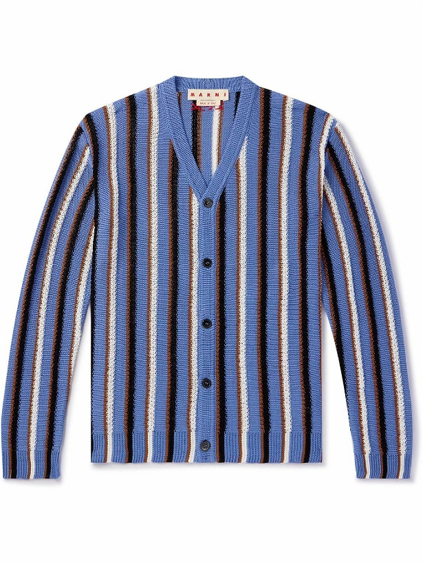 Photo: Marni - Logo-Embroidered Striped Cotton Cardigan - Blue