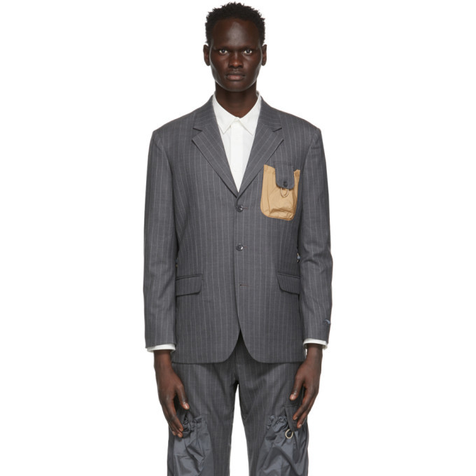 Photo: Li-Ning Grey Striped Pouch Blazer