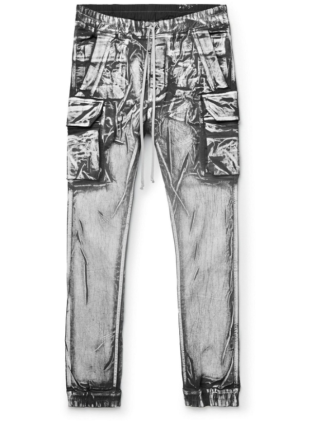 Photo: Rick Owens - Gethsemane Slim-Fit Tapered Stretch-Denim Drawstring Cargo Trousers - Gray