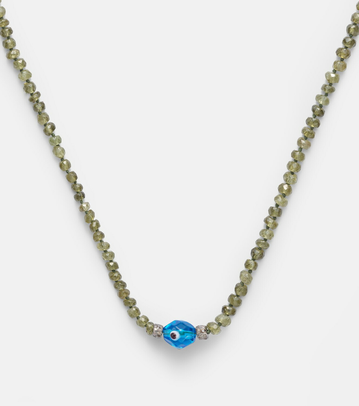 Ileana Makri 9kt white gold (375/1000) and sterling silver (925) beaded necklace with garnets and diamonds