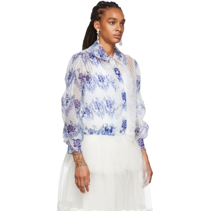 Simone Rocha Blue and Off-White Printed Shirt Simone Rocha