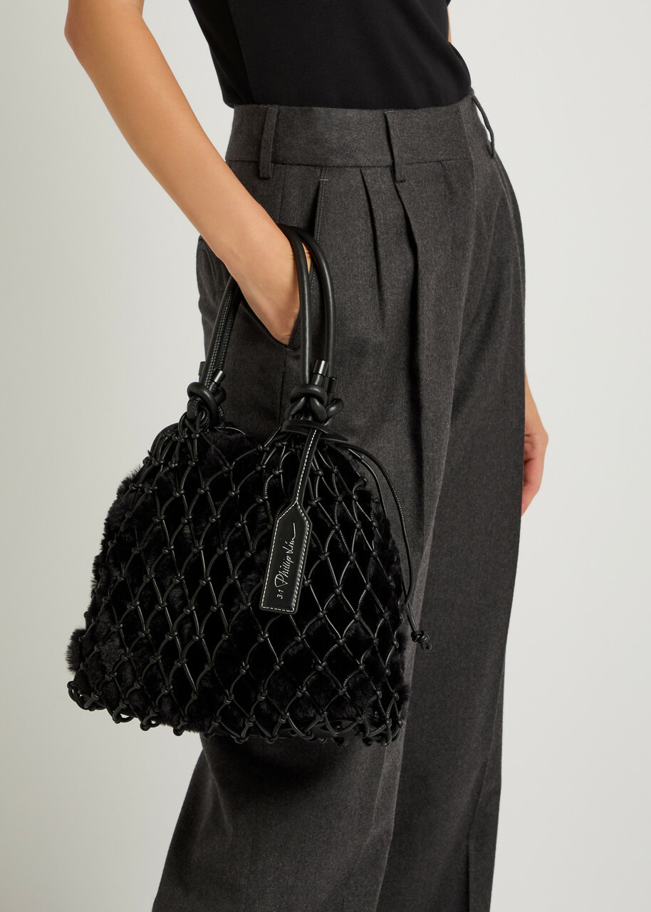 3.1 Phillip Lim Macrame Mini Caged Faur fur Tote - Black - One Size