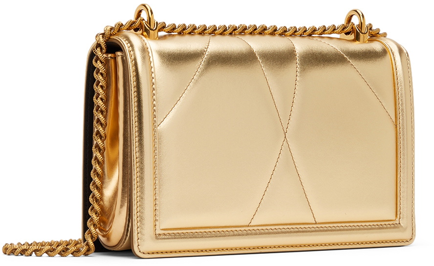 Devotion Small Leather Shoulder Bag in Gold - Dolce Gabbana