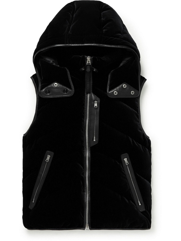 Photo: TOM FORD - Leather-Trimmed Quilted Cotton-Velvet Down Hooded Gilet - Black