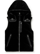 TOM FORD - Leather-Trimmed Quilted Cotton-Velvet Down Hooded Gilet - Black