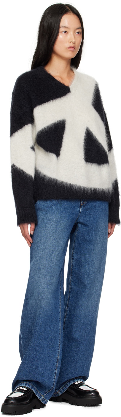 Moschino Black & Off-White Brushed Mohair Peace Sweater