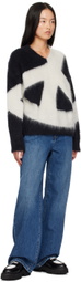 Moschino Black & Off-White Brushed Mohair Peace Sweater