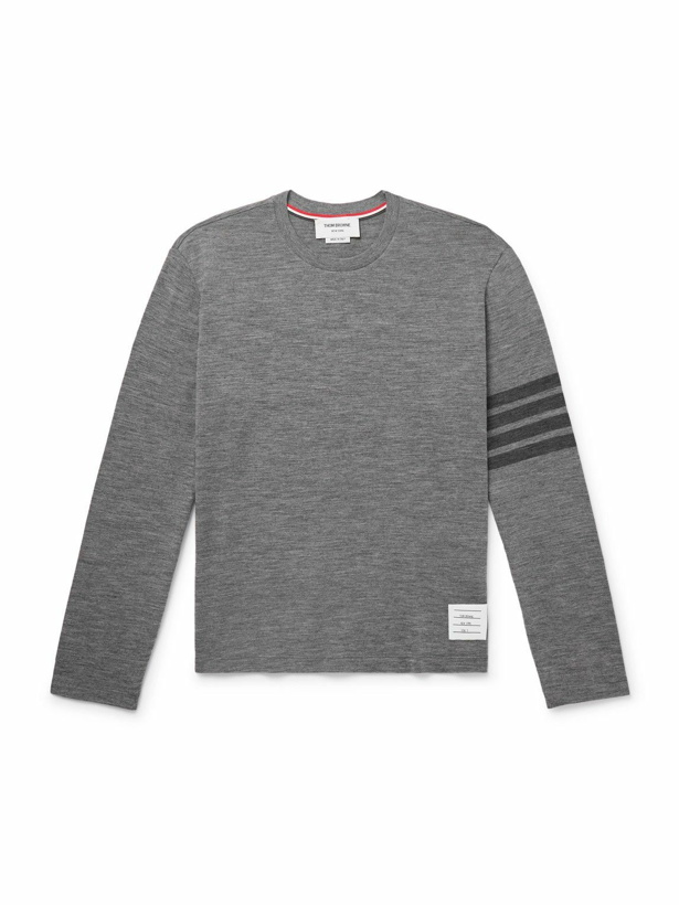 Photo: Thom Browne - Striped Wool-Blend Jersey T-Shirt - Gray