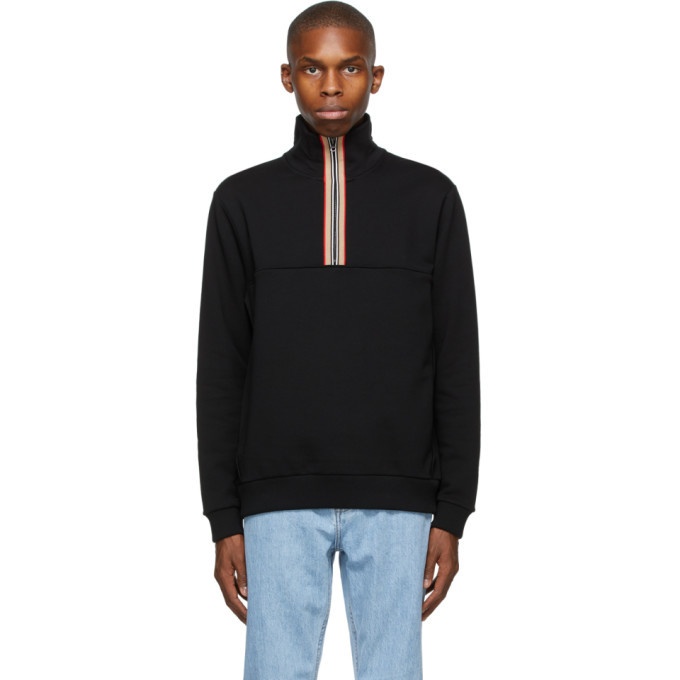 Photo: Burberry Black Icon Stripe Half-Zip Sweatshirt